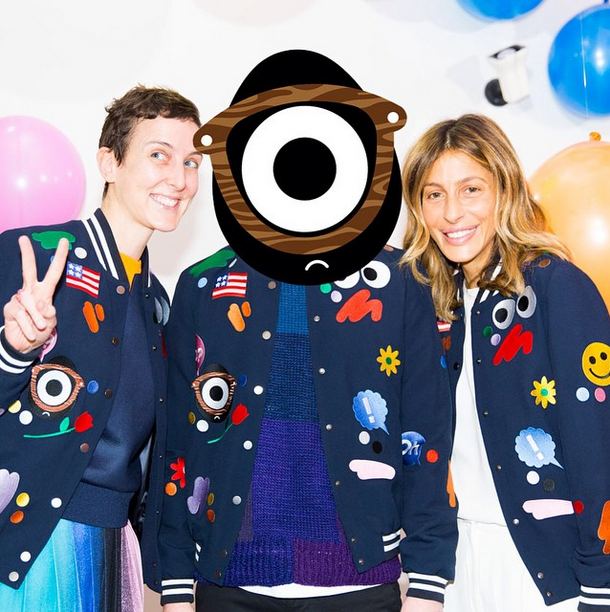 Craig Redman (Darcel) and Mira Mikati posing with bomber jacket and friend