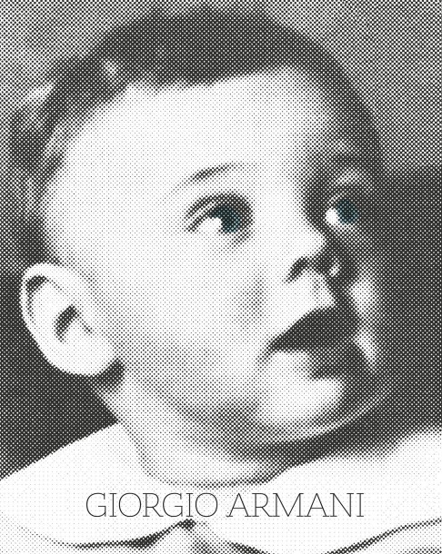 Giorgio Armani's book cover features the designer at age two