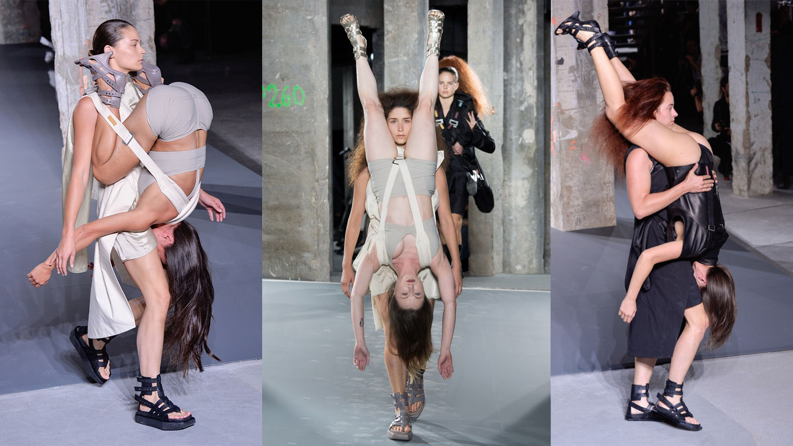 rick owens models carrying models as backpacks Paris Fashion Week SS16